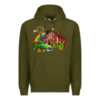 Army Green barn st patricks with truck and shamrocks Premium Hoodie - AdoDesignShop
