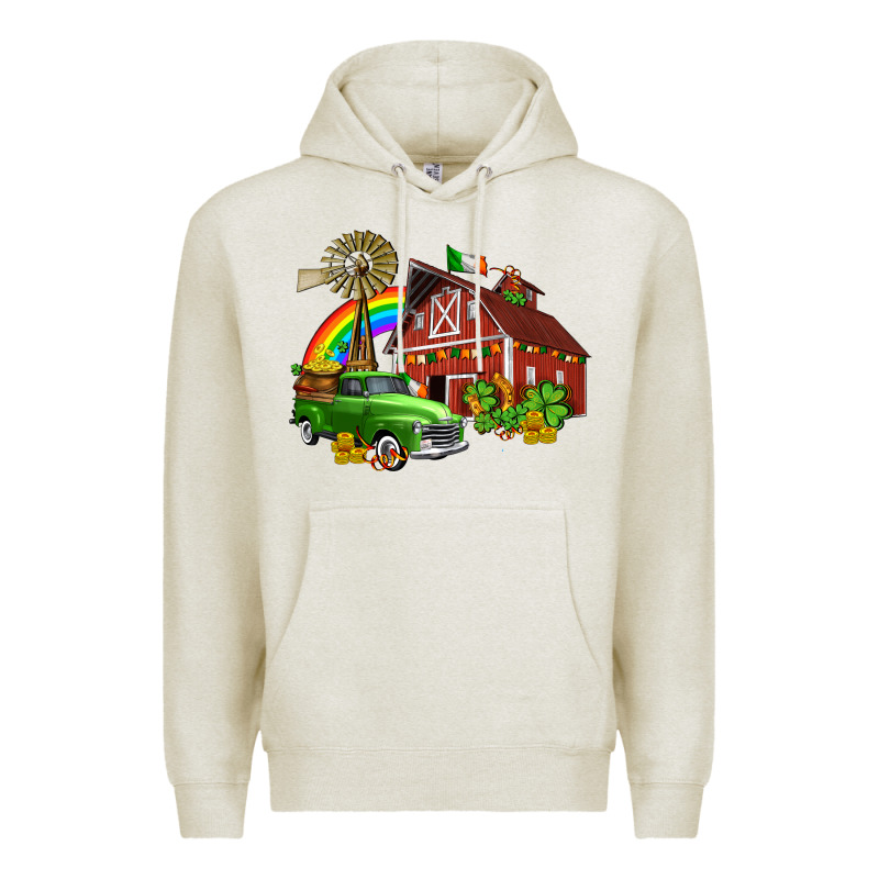 Barn St Patricks With Truck And Shamrocks Premium Hoodie by AdoDesignShop | Teevron