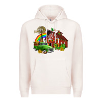 Pale Pink barn st patricks with truck and shamrocks Premium Hoodie - AdoDesignShop