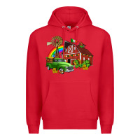 Red barn st patricks with truck and shamrocks Premium Hoodie - AdoDesignShop