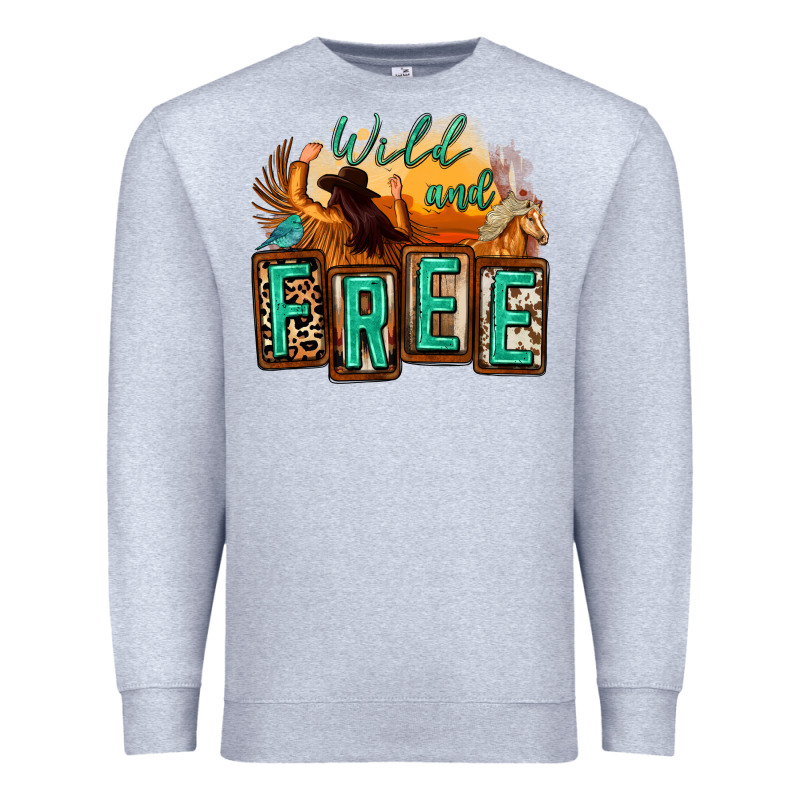 Wild And Free Cowgirl Horse Desert Premium Sweatshirt by Zillion Design Studio | Teevron