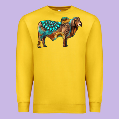 Brahman Bull Gemstone Turquoise And Sunflower Premium Sweatshirt Designed By Ranaportraitstore