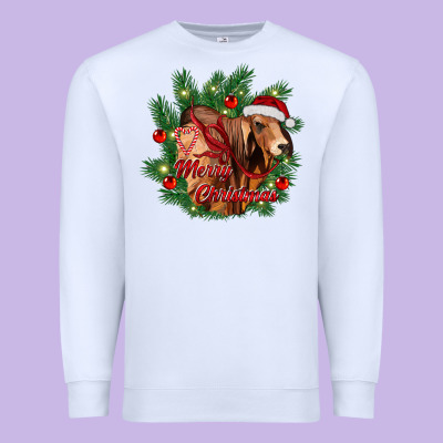Merry Christmas Brahman Bull Premium Sweatshirt Designed By Ranaportraitstore