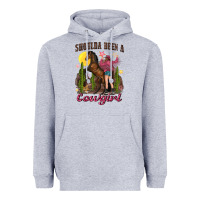 Heather Grey shoulda been a cowgirl bucking horse Heavyweight Hoodie - texasbilliewilder