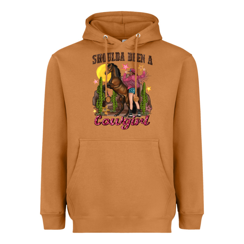 Shoulda Been A Cowgirl Bucking Horse Heavyweight Hoodie by texasbilliewilder | Teevron