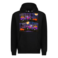 Black halloween spooky truck seamless pattern Premium Hoodie - BundleAndBundleShop