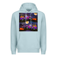 Blue Mist halloween spooky truck seamless pattern Premium Hoodie - BundleAndBundleShop