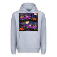 Heather Grey halloween spooky truck seamless pattern Premium Hoodie - BundleAndBundleShop
