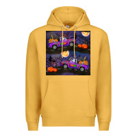 Mustard halloween spooky truck seamless pattern Premium Hoodie - BundleAndBundleShop