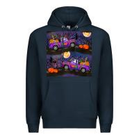 Navy halloween spooky truck seamless pattern Premium Hoodie - BundleAndBundleShop