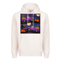 Pale Pink halloween spooky truck seamless pattern Premium Hoodie - BundleAndBundleShop