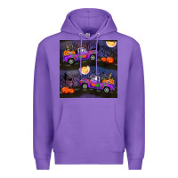 Purple halloween spooky truck seamless pattern Premium Hoodie - BundleAndBundleShop