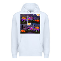 White halloween spooky truck seamless pattern Premium Hoodie - BundleAndBundleShop