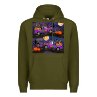 Army Green halloween spooky truck seamless pattern Premium Hoodie - BundleAndBundleShop