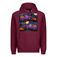Burgundy halloween spooky truck seamless pattern Premium Hoodie - BundleAndBundleShop