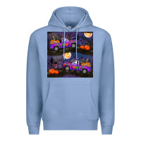 Colony Blue halloween spooky truck seamless pattern Premium Hoodie - BundleAndBundleShop
