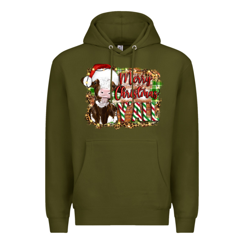Merry Christmas Y'all Cow Premium Hoodie by Artiststas | Teevron