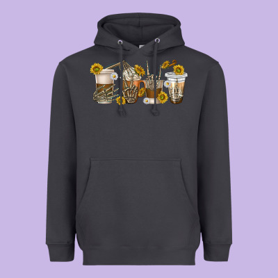 Heavyweight Hoodie skeleton hands coffee cups