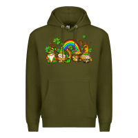 Army Green st patricks gnomes with rainbow Premium Hoodie - AdoDesignShop
