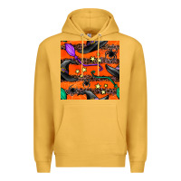 Mustard halloween witch hats leopard seamless pattern Premium Hoodie - BundleAndBundleShop