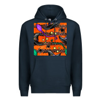Navy halloween witch hats leopard seamless pattern Premium Hoodie - BundleAndBundleShop