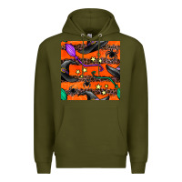 Army Green halloween witch hats leopard seamless pattern Premium Hoodie - BundleAndBundleShop