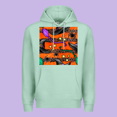 Halloween Witch Hats Leopard Seamless Pattern Premium Hoodie Designed By Bundleandbundleshop