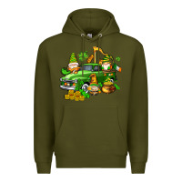 Army Green st patricks gnomes  with farm truck Premium Hoodie - AdoDesignShop