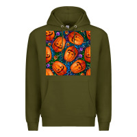 Army Green halloween pumpkin and candy seamless pattern Premium Hoodie - BundleAndBundleShop