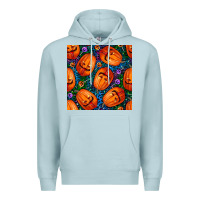 Blue Mist halloween pumpkin and candy seamless pattern Premium Hoodie - BundleAndBundleShop