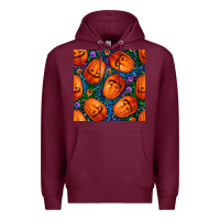 Burgundy halloween pumpkin and candy seamless pattern Premium Hoodie - BundleAndBundleShop