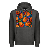 Charcoal Heather halloween pumpkin and candy seamless pattern Premium Hoodie - BundleAndBundleShop