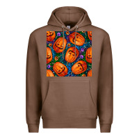 Chestnut halloween pumpkin and candy seamless pattern Premium Hoodie - BundleAndBundleShop