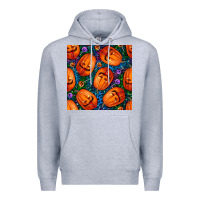 Heather Grey halloween pumpkin and candy seamless pattern Premium Hoodie - BundleAndBundleShop