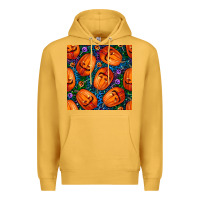 Mustard halloween pumpkin and candy seamless pattern Premium Hoodie - BundleAndBundleShop