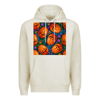 Oatmeal Heather halloween pumpkin and candy seamless pattern Premium Hoodie - BundleAndBundleShop