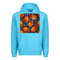 Ocean Blue halloween pumpkin and candy seamless pattern Premium Hoodie - BundleAndBundleShop