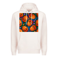 Pale Pink halloween pumpkin and candy seamless pattern Premium Hoodie - BundleAndBundleShop
