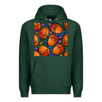 Sports Green halloween pumpkin and candy seamless pattern Premium Hoodie - BundleAndBundleShop