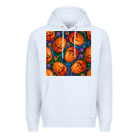 White halloween pumpkin and candy seamless pattern Premium Hoodie - BundleAndBundleShop