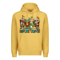 Antique Gold moody before coffee longhaired cow coffee Premium Hoodie - Jasminsmagicworld