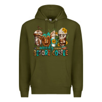 Army Green moody before coffee longhaired cow coffee Premium Hoodie - Jasminsmagicworld