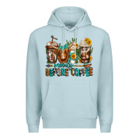 Blue Mist moody before coffee longhaired cow coffee Premium Hoodie - Jasminsmagicworld