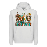 Dove Grey moody before coffee longhaired cow coffee Premium Hoodie - Jasminsmagicworld