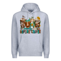 Heather Grey moody before coffee longhaired cow coffee Premium Hoodie - Jasminsmagicworld