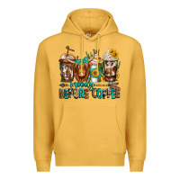 Mustard moody before coffee longhaired cow coffee Premium Hoodie - Jasminsmagicworld