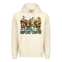 Sandshell moody before coffee longhaired cow coffee Premium Hoodie - Jasminsmagicworld
