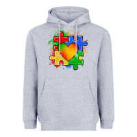 Heather Grey autism puzzle pieces heart Heavyweight Hoodie - Zillion Design Studio
