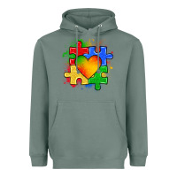 Sage autism puzzle pieces heart Heavyweight Hoodie - Zillion Design Studio