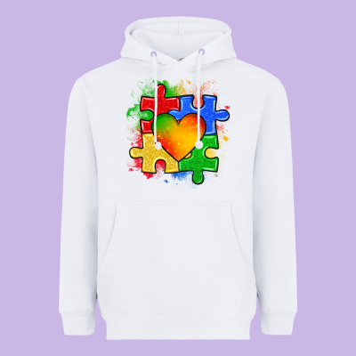Autism Puzzle Pieces Heart Heavyweight Hoodie Designed By Zillion Design Studio